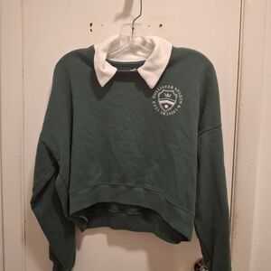 Hollister Green Sweatshirt with White Collar